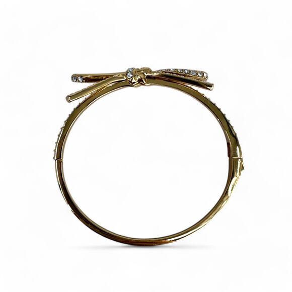 Kate Spade New York Skinny Mini Bow Bangle Bracelet Gold Tone Rhinestone - Picture 6 of 7